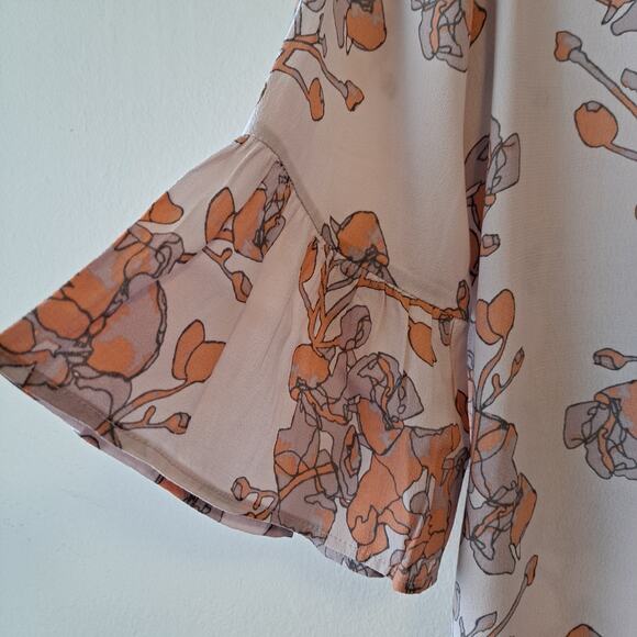 Numph Light Plush Pink Floral Crewneck Peplum Dress with Bell Sleeves - Picture 8 of 14